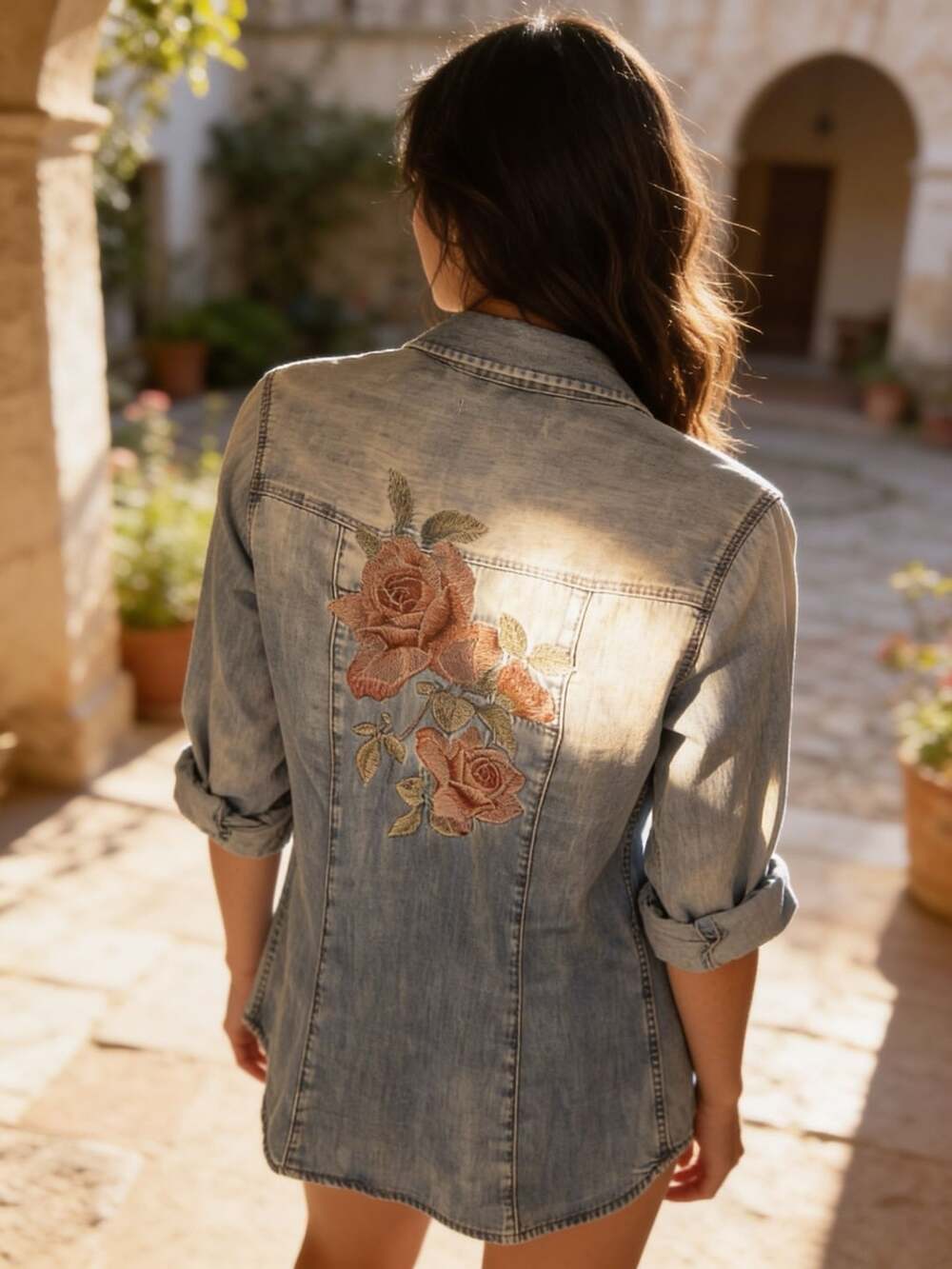 Mavi Jeans Co. Rose Embroidered Denim Shirt Jacket